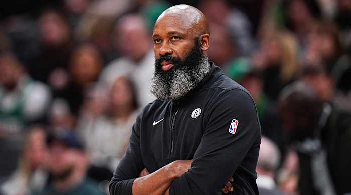 Brooklyn Nets coach Jacque Vaughn watches from the sideline at they take on the Boston Celtics at TD Garden.